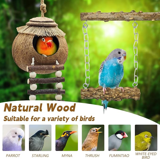 7PCS Bird Perches, Coconut Nest Hut - Image 4