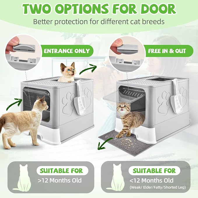 Cat Litter Box with Litter Mat, Foldable Extra Large Free in and Out/One-Way - Image 4