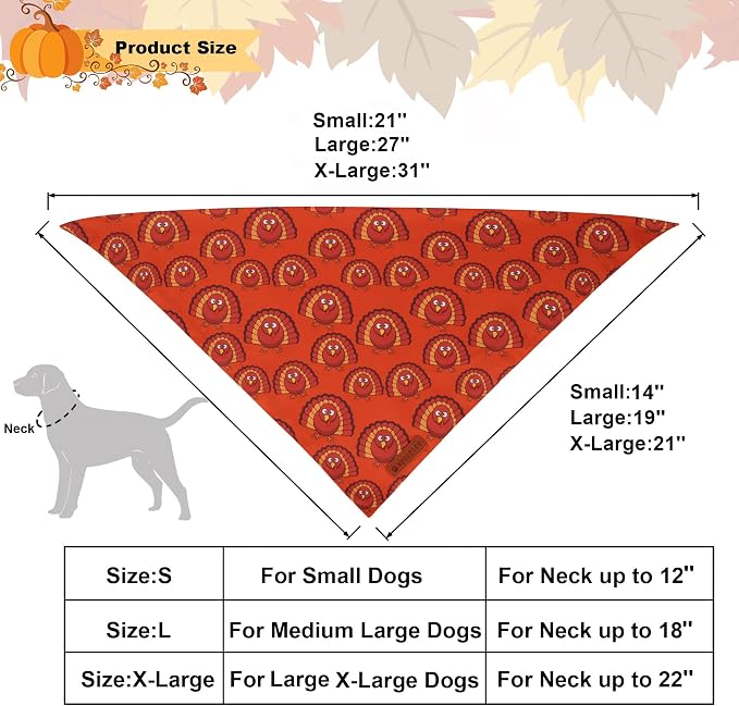 ADOGGYGO Thanksgiving Dog Bandanas 2 Pack, Reversible Pumpkin Turkey Pet Scarf - Image 4