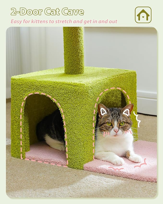 Flower Cat Tree with Large Metal Frame Hammock, Cat Condo with Pink Top Perch - Image 5