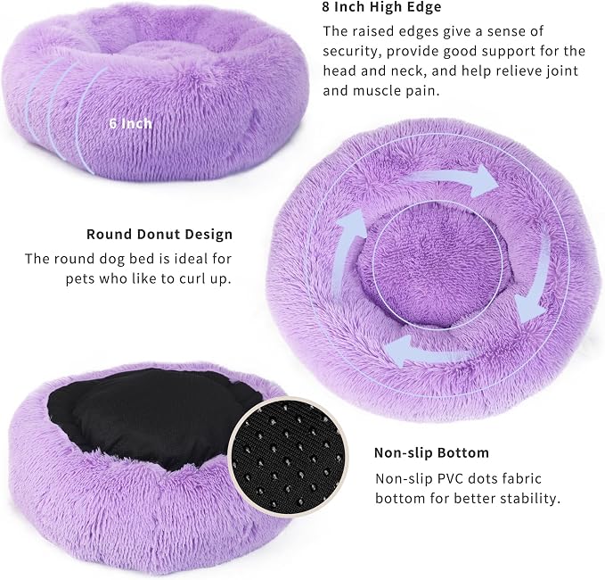 Calming Dog Bed for Medium Dogs Washable Donut 30 inches Anti-Slip Pet Bed - Image 4