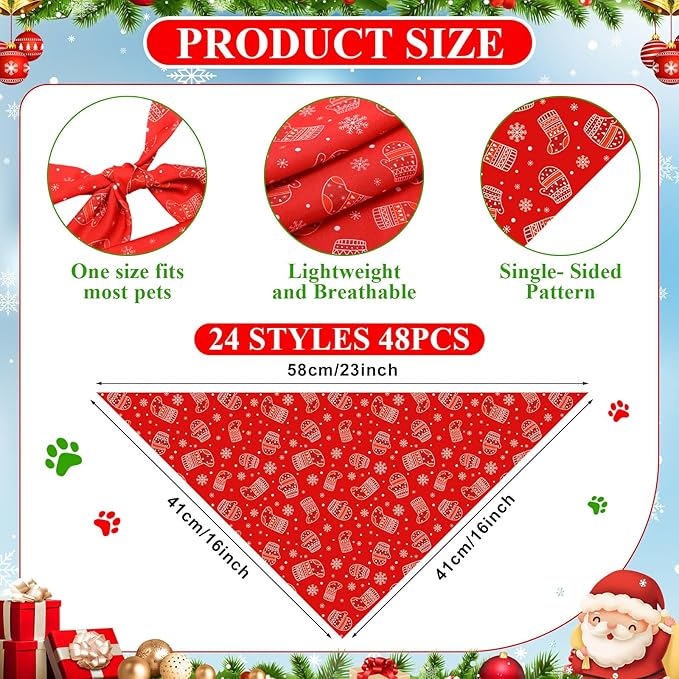 Sanwuta 48 Pcs Christmas Dog Bandanas Bulk Xmas Dog Bandanas Adjustable Snowman - Image 2