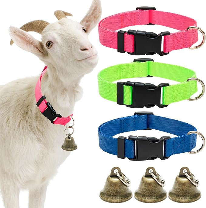 3 Pack Goat Collars with Bells, Adjustable Pet Collar & Anti-Lost Loud Bronze by aluzaemopet