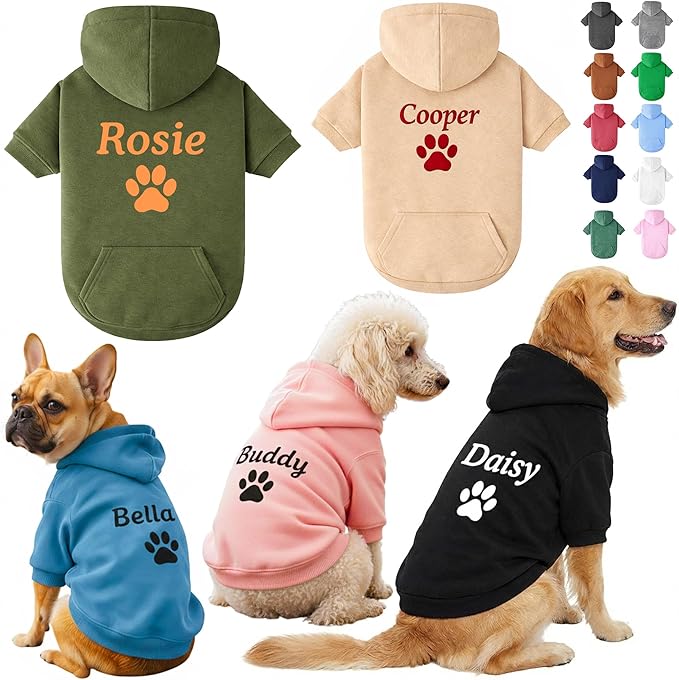 Personalized Dog Hoodie with Name/Text, Custom Embroidered or Printed Dog by Noni