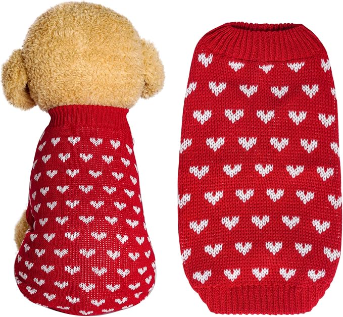 Dxhycc Dog Knitted Heart Sweater Puppy Sweater Warm Soft Pet Holiday Clothes by Dxhycc