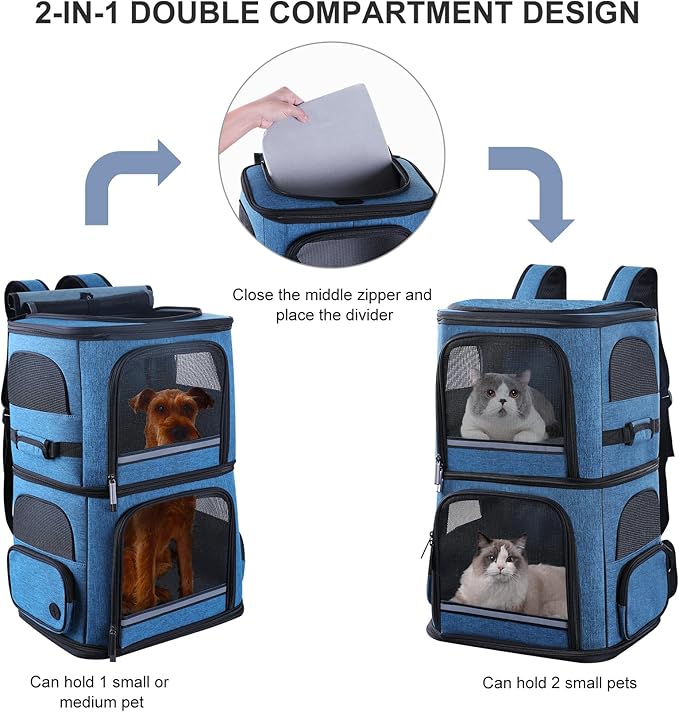 Double Cat Carrier for 2 Cats, Dog Backpack Carrier for Medium Dogs, Double - Image 3