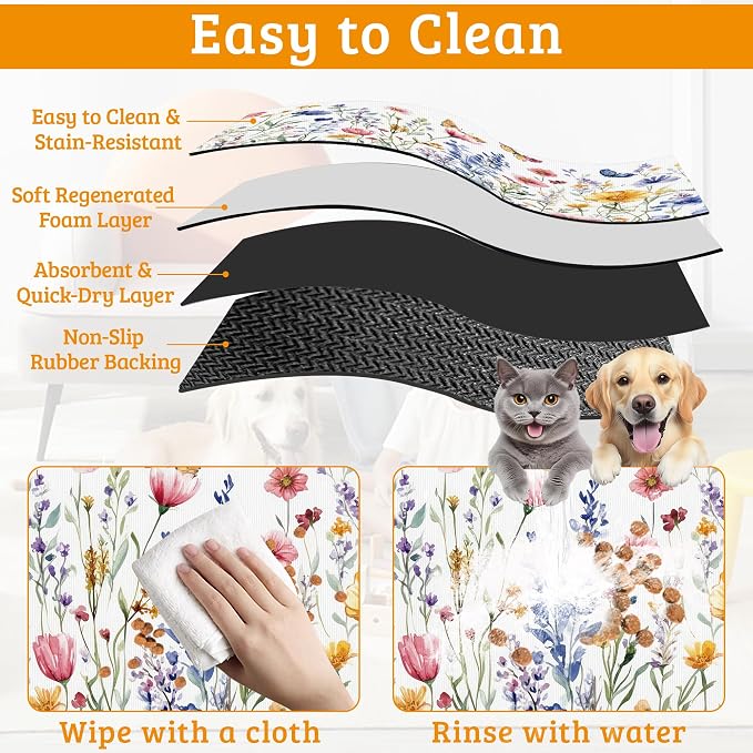 Flowers Butterfly Dog Food Mat, Colorful Absorbent Pet Feeding Mat - Image 5