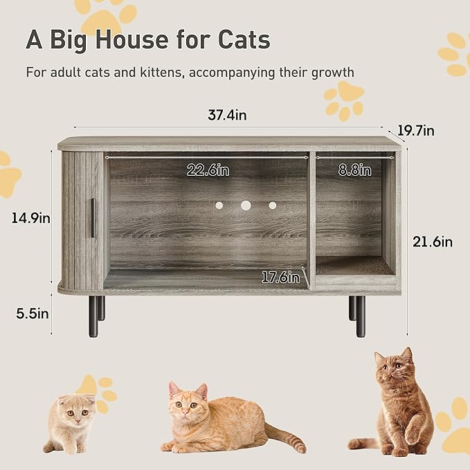 Cat Litter Box Enclosure with Cat Scratch Pad, Sliding Door, 37.4" Litter Box - Image 2