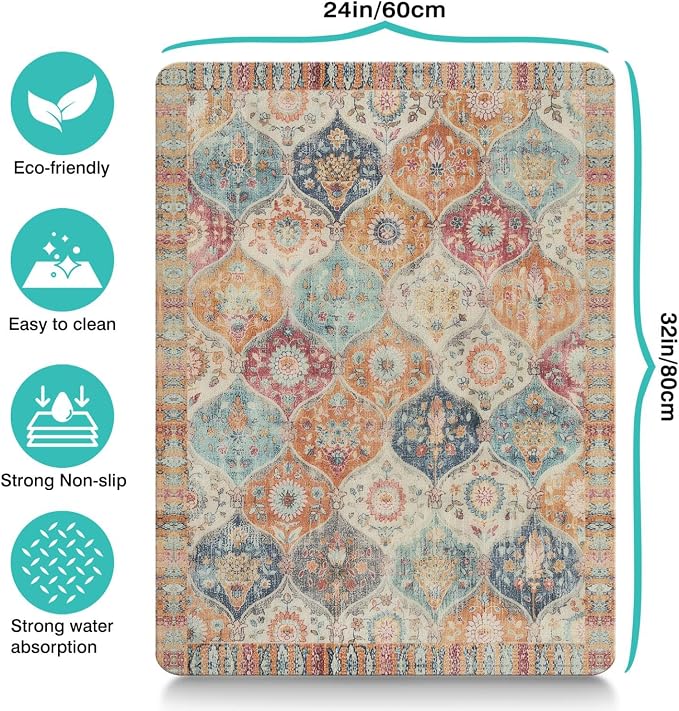 Moroccan Trellis Dog Food & Water Mat, Mexican Talavera Boho Colorful Pet - Image 6