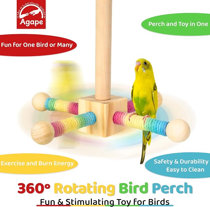 Agape Bird Toy, Parrot 360° Interactive Rotating Perch, Bird Cage Accessories - Image 2