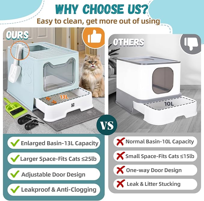 Enclosed Cat Litter Box with Lid Foldable Potty, Drawer Type Extra Large Cover - Image 3