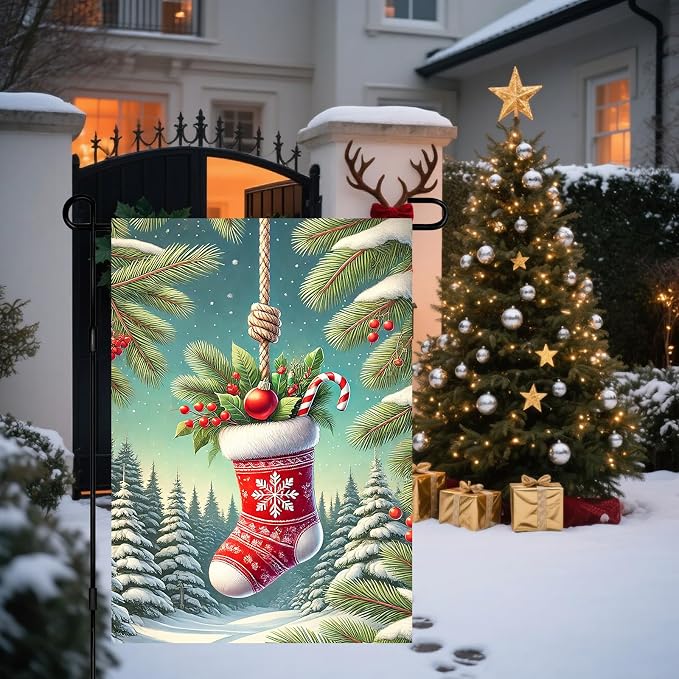Christmas Garden Flag Christmas Stocking Garden Flag Snowflake Holiday Gardens - Image 5