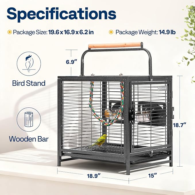 VIVOHOME 19 Inch Wrought Iron Bird Travel Carrier Cage - Image 7