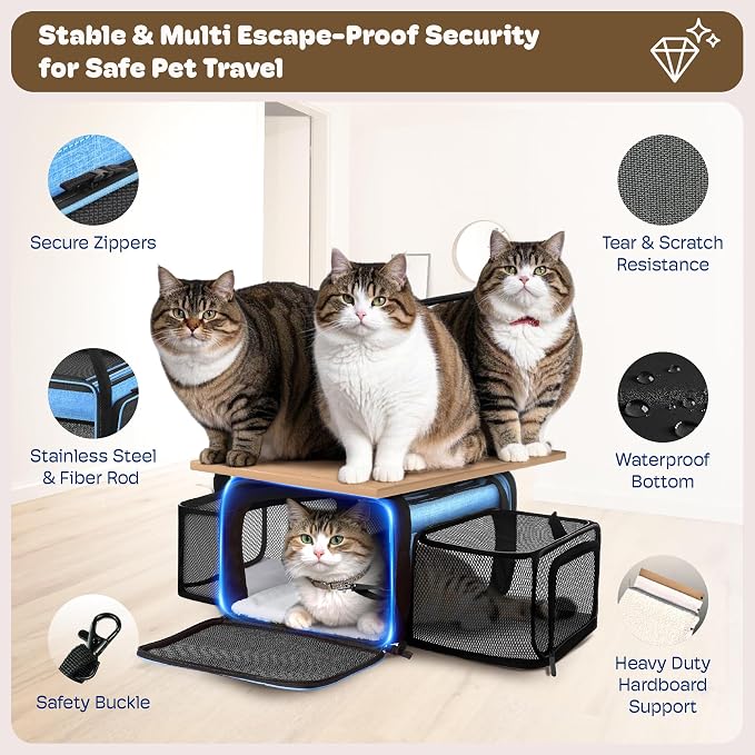 Top and 2 Sides Expandable Cat Carrier 18x13.5x9.5, TSA Airline Approved Dog - Image 5