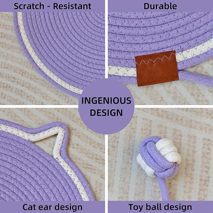 Cat Scratcher Mat, Natural Cotton Rope Cat Scratching Pad, 16.9'' Round Cat - Image 4