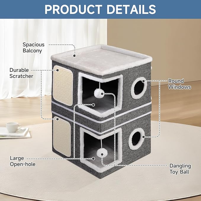 Shikha 2-Storey Cat Houses for Indoor Cats, Dual-Purpose Double Large Cat Beds - Image 4