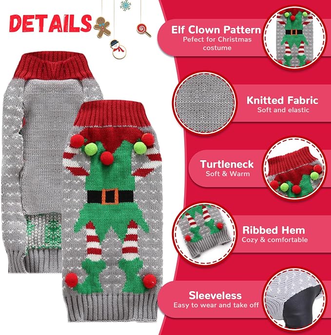 Dog Cat Ugly Christmas Sweater Boy Girl Xmas Pet Clothes Holiday Puppy Costume - Image 3
