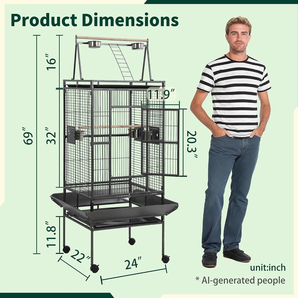 68 Inch Large Bird Cage with Playtop and Stand - GlobalHabitat Supply