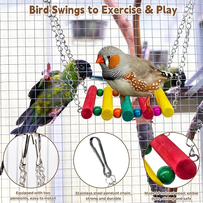 PINVNBY Bird Parakeet Toys, Bird Rope Ladder Swing Hammock Toys, Made of - Image 4