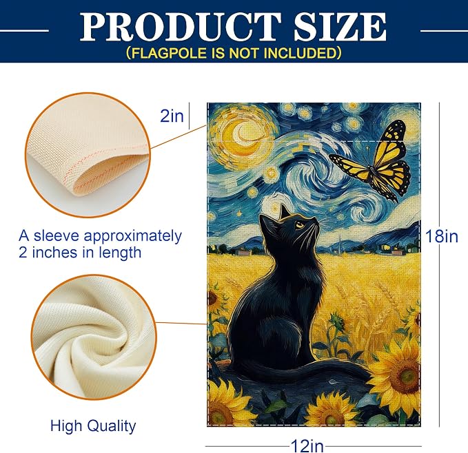 Spring Summer Garden Flag Van Gogh Starry Night Black Cat Banner - Image 4