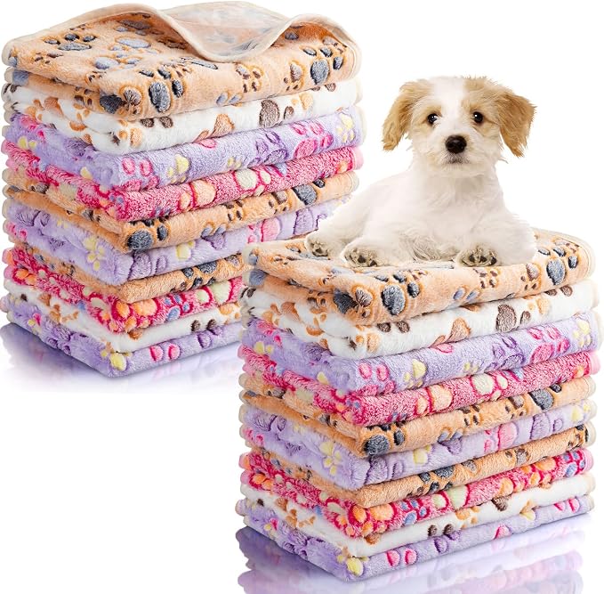Chumia 40 Pcs Blankets Soft Fluffy Fleece Washable Pet Dog Sleep mat Paw Print by Chumia