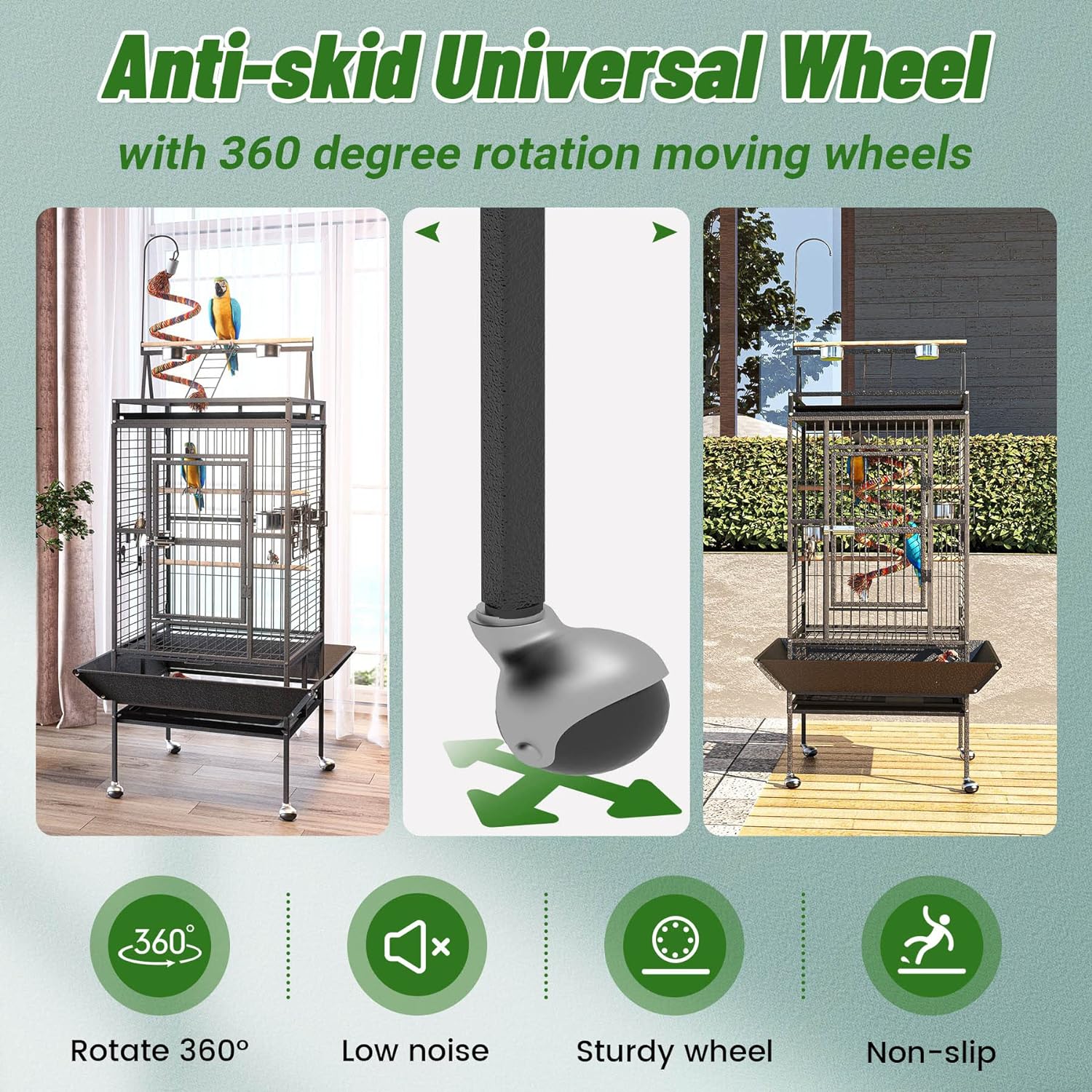BOINN 82 Inch Wrought Iron Bird Cage with Rolling Stand - GlobalHabitat Supply
