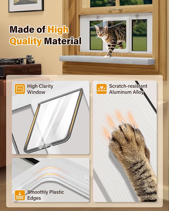 Cat Door for Window Weatherproof: Aluminum Frame Flap Pet Door Quick Fit Window - Image 4