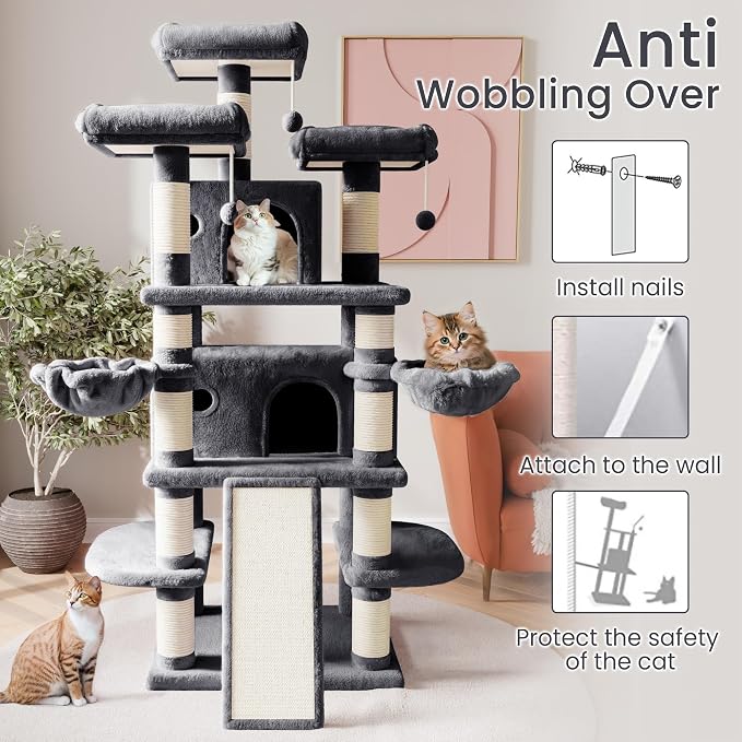 SHA CERLIN 68 Inches Multi-Level Large Cat Tree - Image 7
