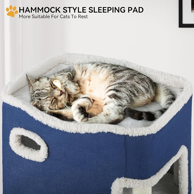 YITAHOME 2-Tier Cat House, Indoor Cat Cave Bed Playhouse, Cat Tunnels - Image 4