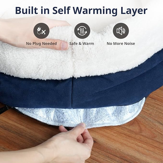 Self Warming Cat Bed, 17.7" x 13.7" Anti-Slip Soft Round Thermal Pet Cushion Bed - Image 2