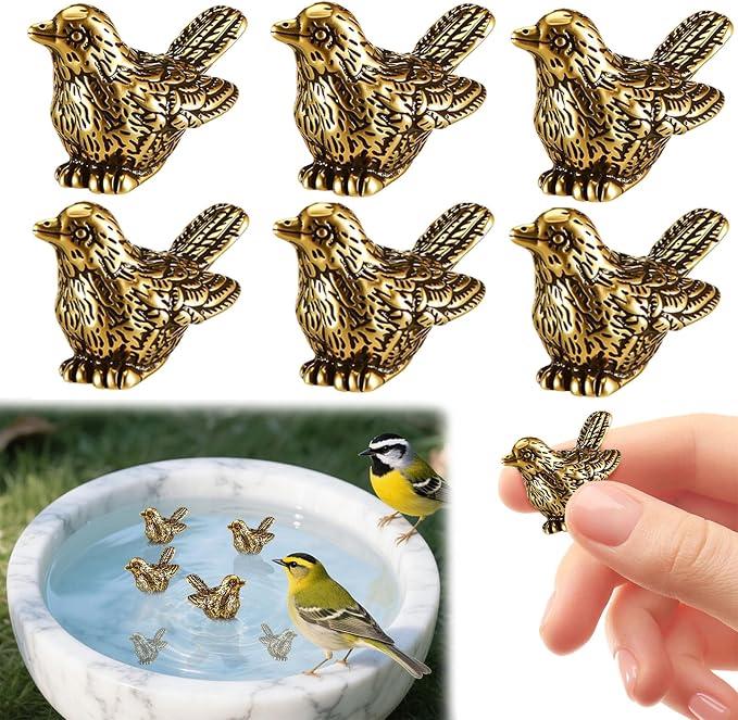 6 Pcs Copper Bath Disks Ornaments Mini Bird Shape, Retro Copper Birdbath by Unknown
