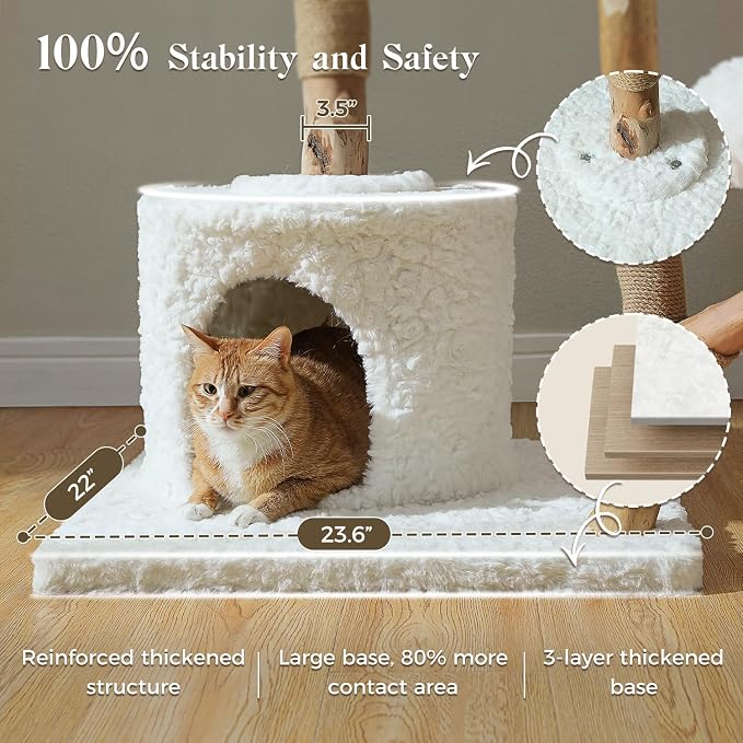 59" Modern Cat Tree Tower for Large Cats w/2 Flower Perches-Natural Solid Wood - Image 5