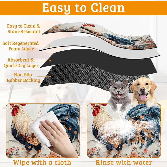 Dog Bowl Mat, Chicken Painting Pet Feeding Mat - Image 5
