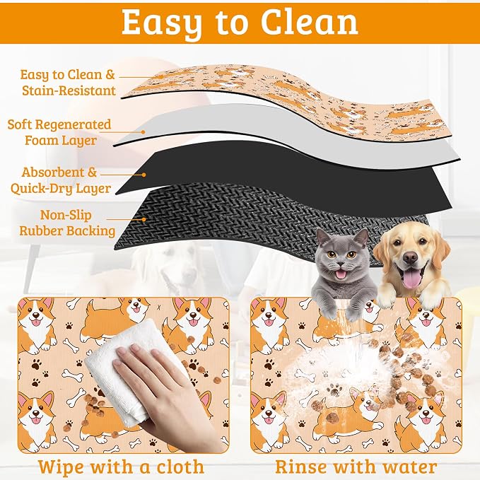 Corgi Feeding Mat, Cute Dogs Absorbent Quick-Dry Cat Dog Food and Water Bowl - Image 5