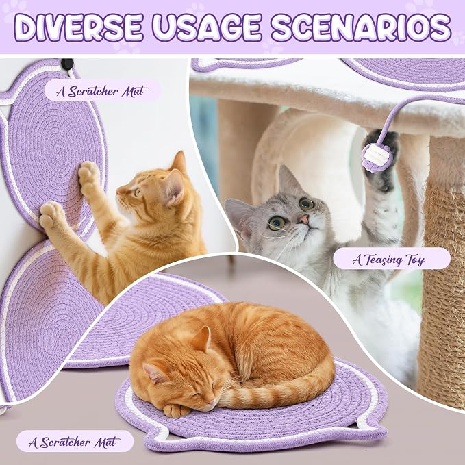 25.6 Inch Large Scratching Mat for Indoor Cats Natural Cotton Rope Flat - Image 6