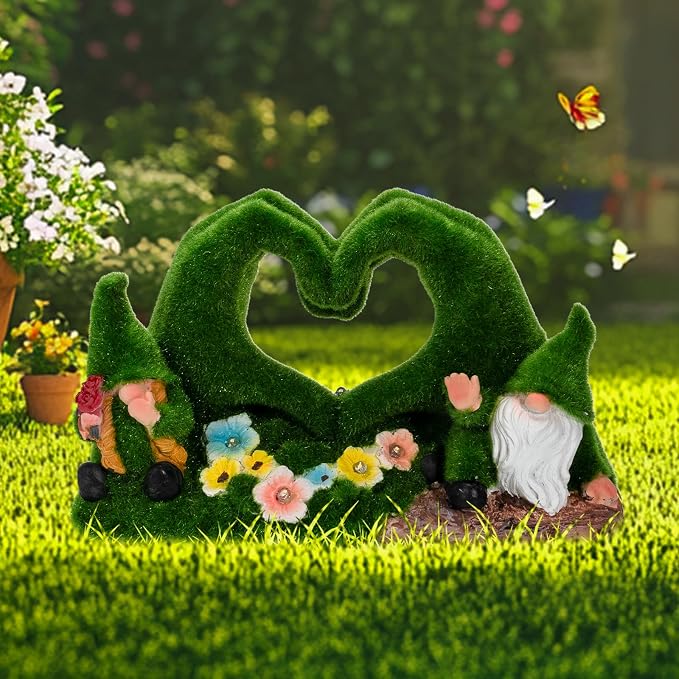 St Patricks Day Gnome Garden Gnome Statue Heart-Shaped Moss Covered Outdoor by Twinbling
