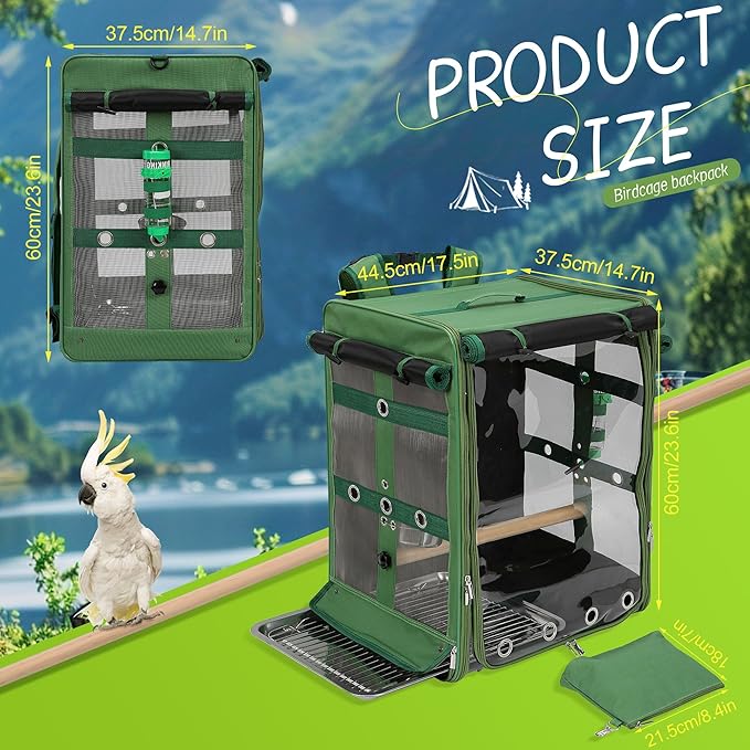 Suertree Bird Carrier Travel Cage, Cockatoo Carrier, Parrot Travel Backpack - Image 6