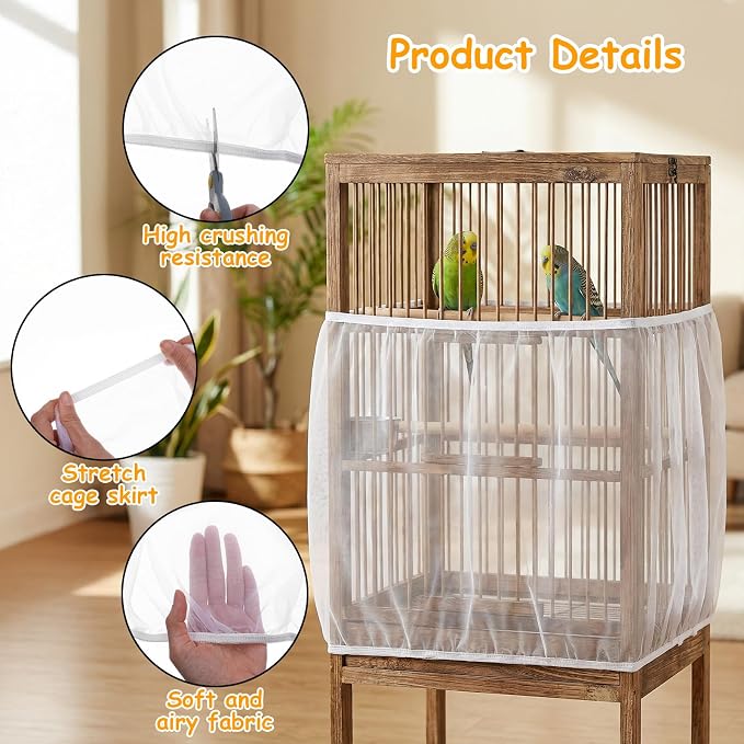 Bird Cage Seed Catcher, Adjustable White Bird Cage Net Birdcage Cover Skirt - Image 5