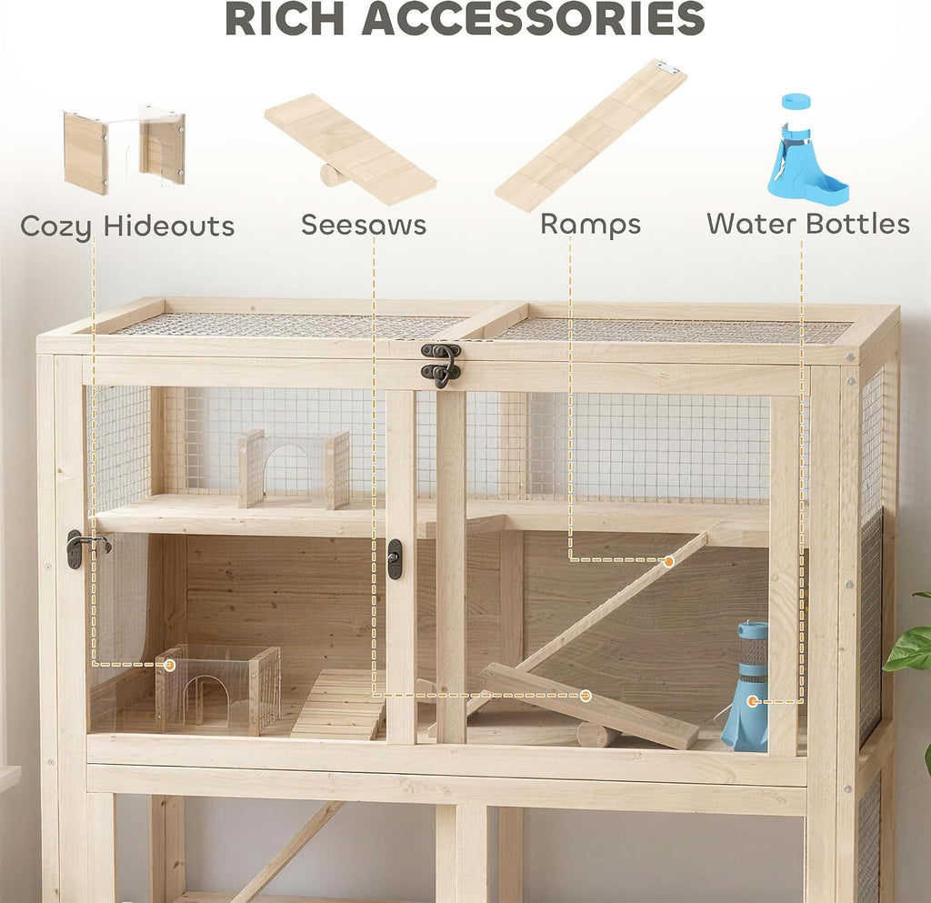 PawHut Wooden Hamster Cage, 33" x 21" x 36" - GlobalHabitat Supply