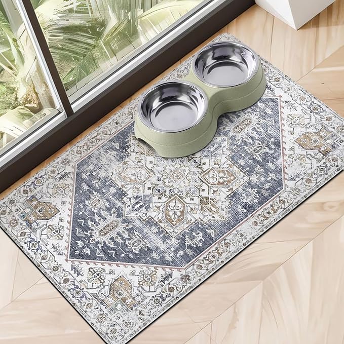Dog Food Mats for Floors Absorbent, Pet Cat Food Mat by Cuslnox