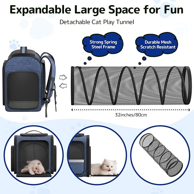 Cat Carrier Backpack with Detachable Play Tunnel, 2 in 1 Cat Tunnel Backpack - Image 2