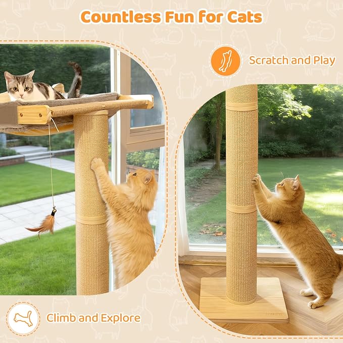 54.3" Cat Window Perch with 3 Adjustable Roman Column Sisal Posts, Drill-Free - Image 7