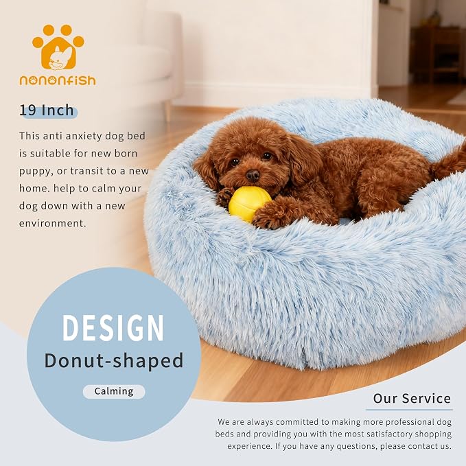 Calming Donut Dogs Beds for Small Dogs Washable, 19inch Fluffy Round Puppy Bed - Image 6