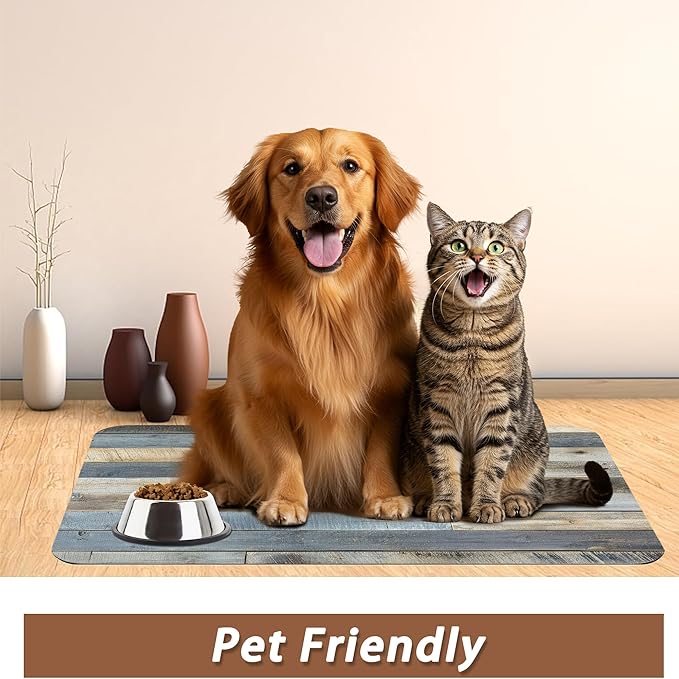 Vintage Barn Wooden Dog Cat Food Mat, Rustic Wood GrainAbsorbent Pet Feeding Mat - Image 6