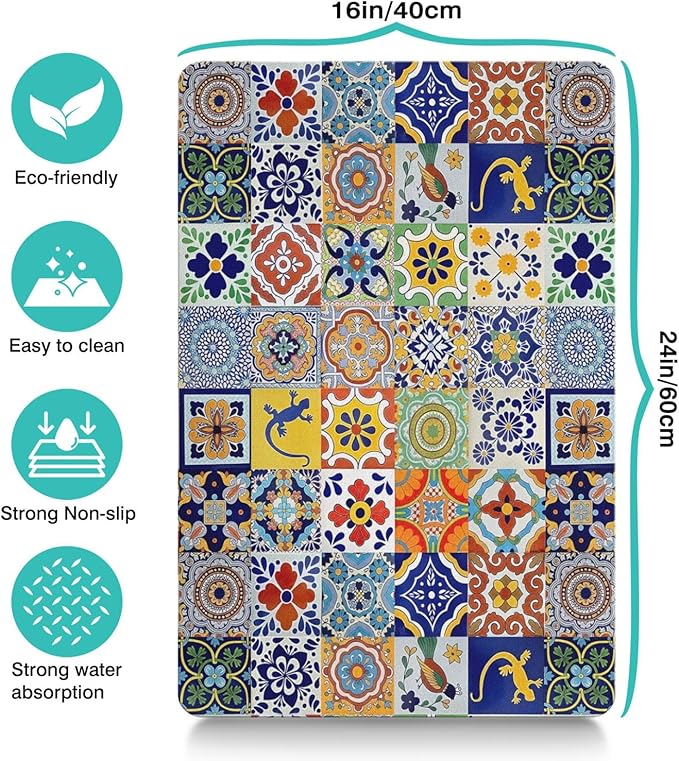 Moroccan Trellis Dog Food & Water Mat, Mexican Talavera Boho Colorful Colorful - Image 6