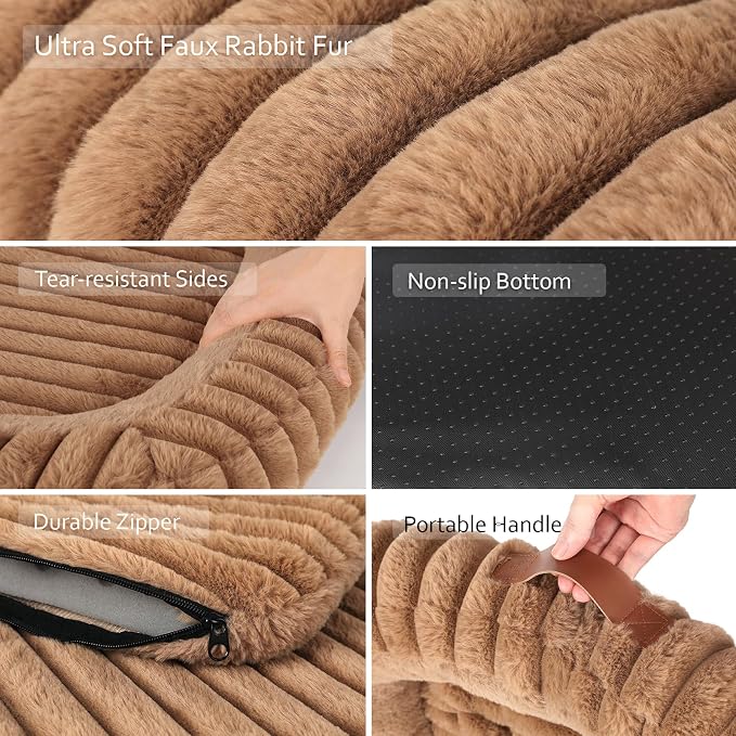 Cute Washable Dog Bed for Medium Large Dogs, Calming Furry Bolster Dog Bed - Image 7