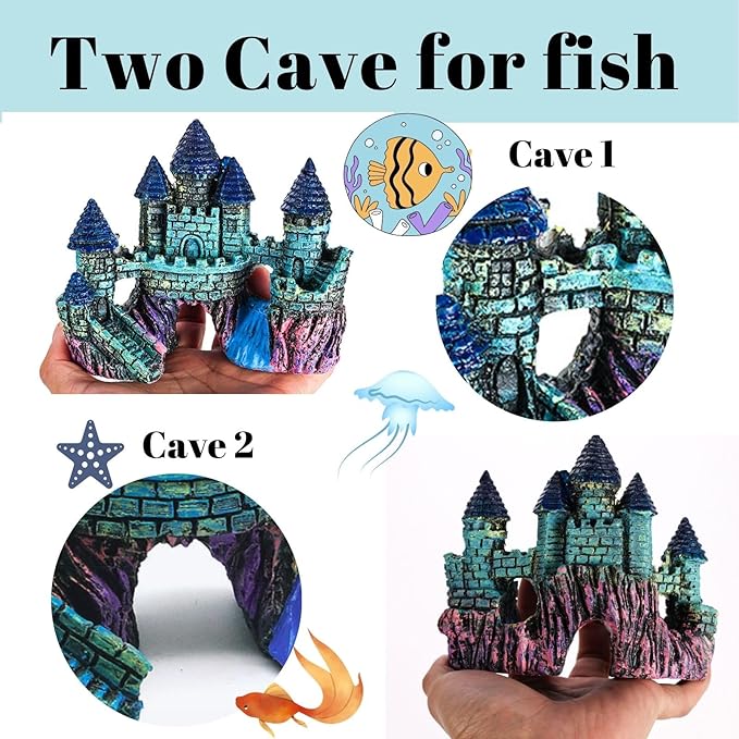 Fish Tank Decorations Vintage Castle Aquarium Decorations Resin Cave Hideouts - Image 3