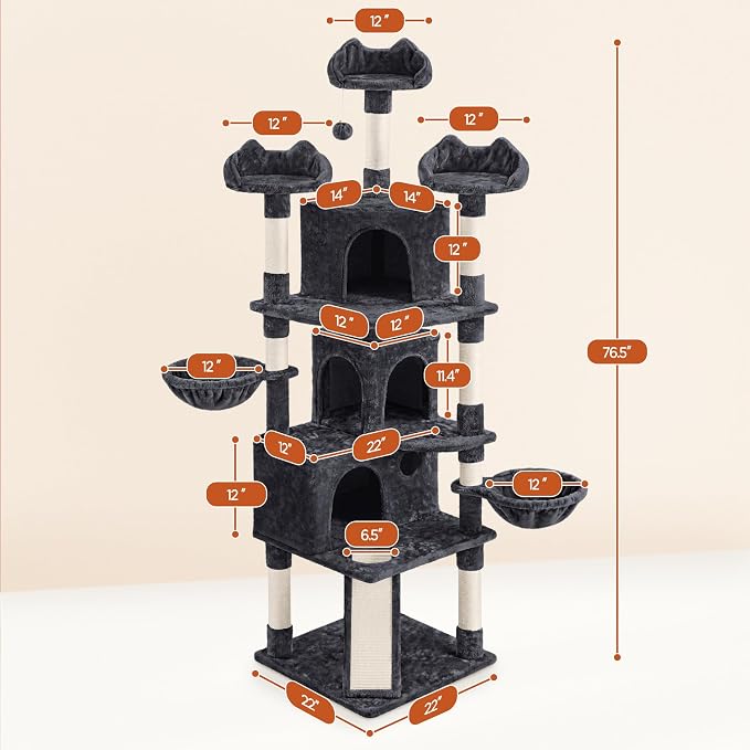 Yaheetech 76.5in Multi-Level Large Cat Tree, Big Cat Tower - Image 6