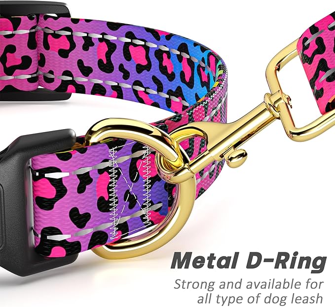 Reflective Dog Collar for Medium Dogs, Cute Leopard Style Adjustable Heavy-Duty - Image 5