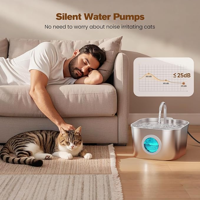 Stainless Steel Cat Water Fountain: 108oz/3.2L Pet Water Fountains Cat Watering - Image 6